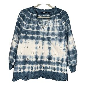 Land’s End Blue And White Tie Dye Pullover Top Size M